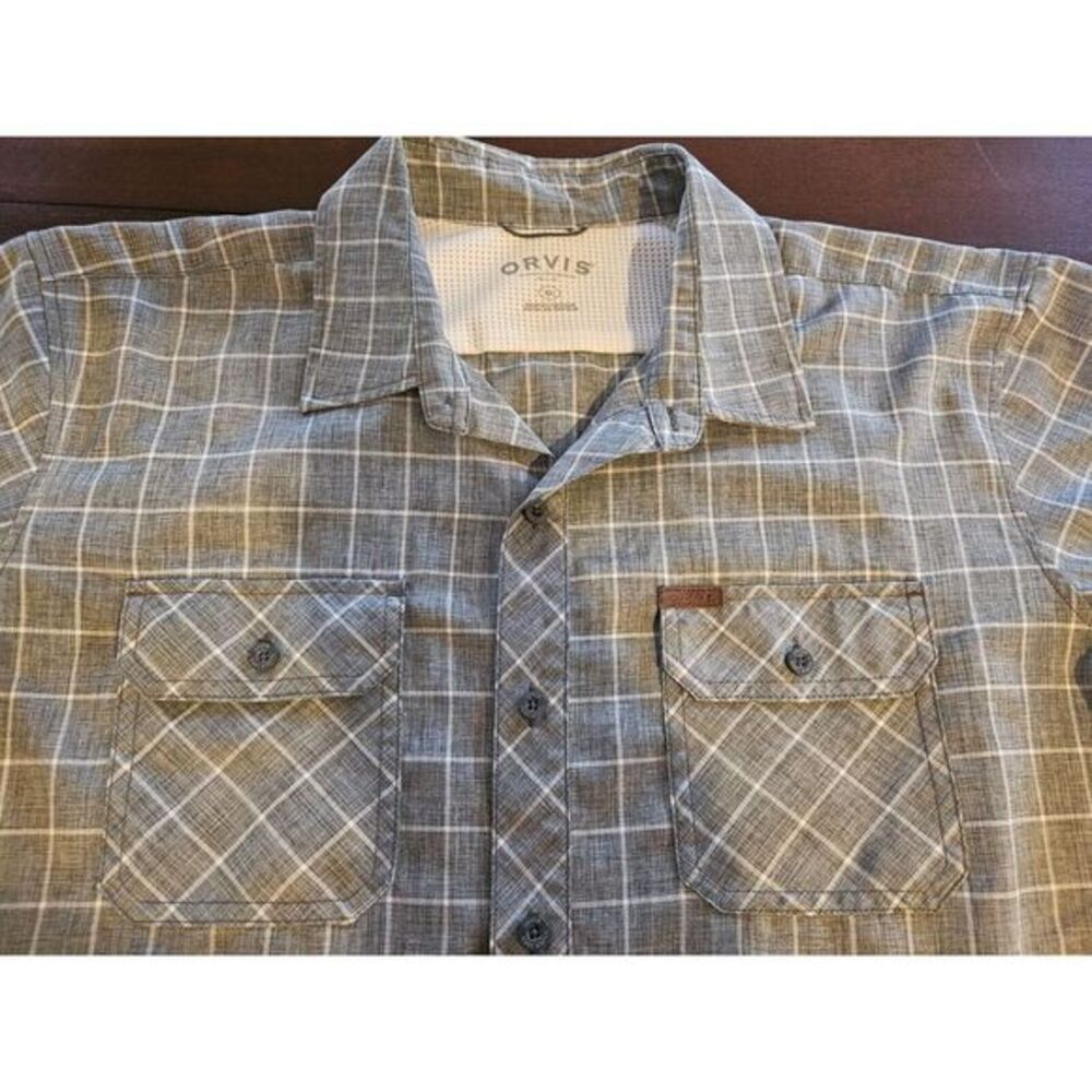 Orvis Mens XL Gray Hiking Outdoor Shirt‎ Windowpane Fishing
